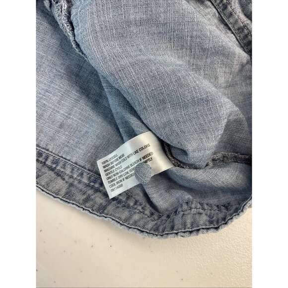 Evereve Chambray Denim short Romper jumpsuit Size L Western Boho v-neck lyocell - Picture 9 of 13